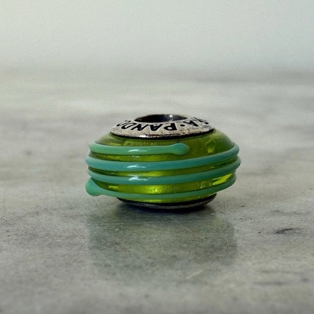 Pandora Sterling Silver Green Spiral Murano Glass Bead Charm 790615 925 ALE